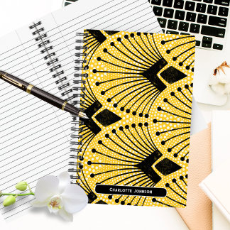 Carnet Elégant Motif Peacock Jaune Art Déco