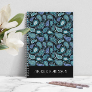 Carnet Élégant Motif Retro Blue Paisley