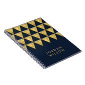 Carnet Élégant Motif triangle or Faux bleu foncé (Côté Droit)