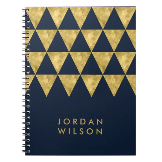 Carnet Élégant Motif triangle or Faux bleu foncé (Devant)