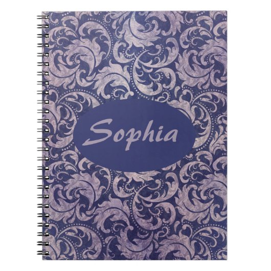 Carnet Élégant motif Vintage pourpre damassé (Devant)