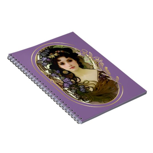 Carnet Elégant Mucha Style Portrait d'une belle femme (Côté Droit)