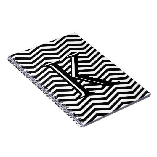 Carnet Élégant noir blanc Chevron Stripe Monogramme perso (Côté Droit)