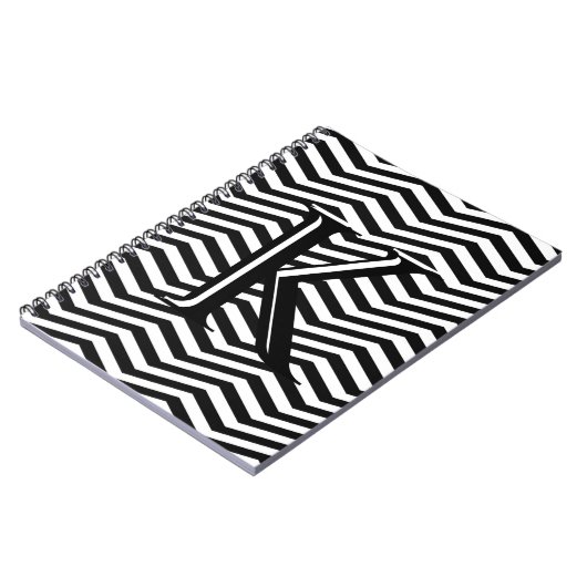 Carnet Élégant noir blanc Chevron Stripe Monogramme perso (Côté gauche)