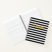 Carnet Élégant Noir Blanc et Or Script Nom Bandes (Intérieur)