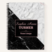 Carnet Élégant Noir Blanc Marbre Rose Or Planner (Devant)