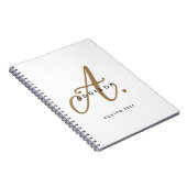 Carnet Élégant Noir Blanc Or Script Monogramme (Côté Droit)