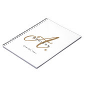 Carnet Élégant Noir Blanc Or Script Monogramme (Côté gauche)