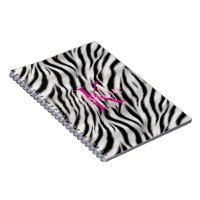 Élégant noir blanc zèbre animal rose monogramme