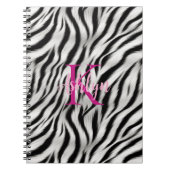 Carnet Élégant noir blanc zèbre animal rose monogramme (Devant)