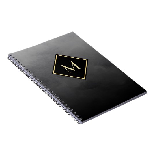 Carnet Élégant Noir Brossé Avec Monogramme Or Simple (Côté Droit)