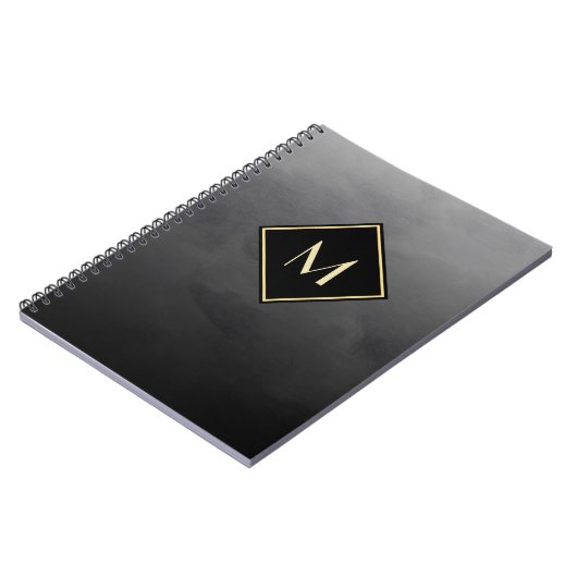 Carnet Élégant Noir Brossé Avec Monogramme Or Simple (Côté gauche)