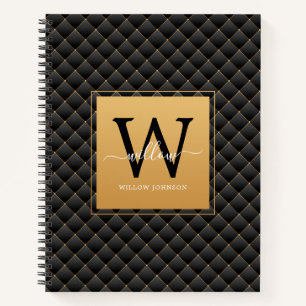 Carnet Élégant Noir Classé Monogramme Initial Script