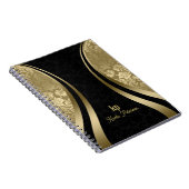 Carnet Élégant Noir Et Or Damas Bande Dynamique (Côté Droit)