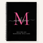 Carnet Élégant noir Hot rose Monogramme Nom du script Rec (Devant)