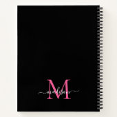 Carnet Élégant noir Hot rose Monogramme Nom du script Rec (Dos)