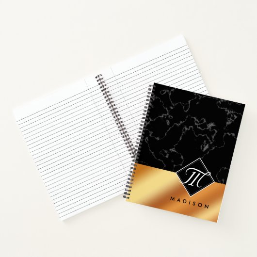 Carnet Élégant noir marbre et cuivre Script Monogramme (Intérieur)