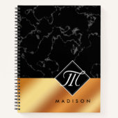 Carnet Élégant noir marbre et cuivre Script Monogramme (Devant)