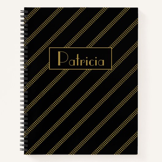 Carnet Élégant Noir moderne avec lignes or pointillé (Devant)