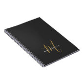 Carnet Élégant Noir Moderne Script Monogramme (Côté Droit)
