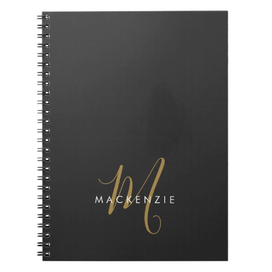 Carnet Élégant Noir Moderne Script Monogramme (Devant)
