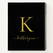 Carnet Élégant Noir Monogramme Or Nom du script (Dos)