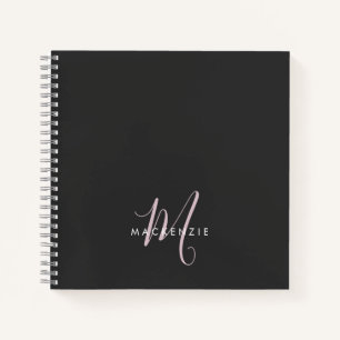 Carnet Élégant Noir Noir Blush Pink Script Monogramme