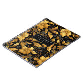 Carnet Élégant Noir Or Floral Feuille Script botanique (Côté gauche)