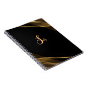 Carnet Élégant Noir & Or Monogramme Nom du script (Côté Droit)