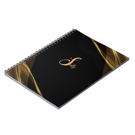Carnet Élégant Noir & Or Monogramme Nom du script (Côté gauche)