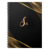 Carnet Élégant Noir & Or Monogramme Nom du script (Devant)