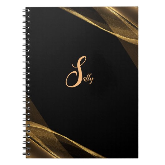 Carnet Élégant Noir & Or Monogramme Nom du script (Devant)
