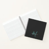 Carnet Élégant Noir Turquoise Script Monogramme moderne (Intérieur)