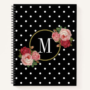Carnet Elégant noir Vintage Fleurs de chasse points Mono