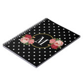 Carnet Élégant noir Vintage Rose fleurs Dots Monogramme (Côté gauche)