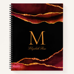 Carnet Élégant nom de monogramme Bourgogne rouille or n