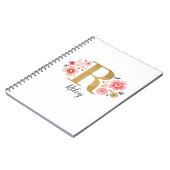 Carnet Élégant nom de monogramme rose blanc bureau floral (Côté gauche)