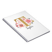 Carnet Élégant nom de monogramme rose blanc Script floral (Côté Droit)