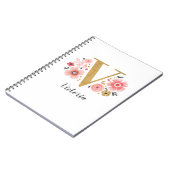 Carnet Élégant nom de monogramme rose blanc Script floral (Côté gauche)