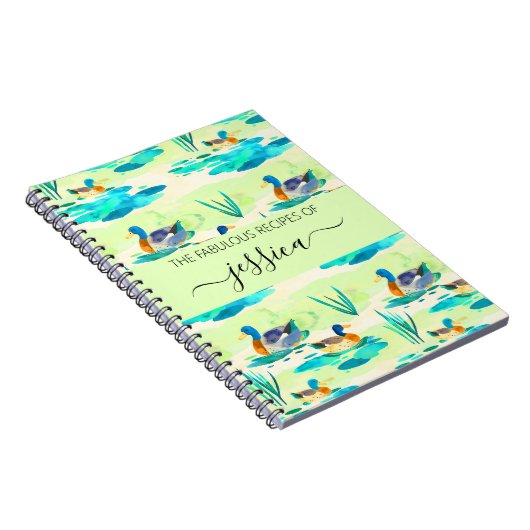 Carnet Élégant nom de script canards turquoise Recette (Côté Droit)