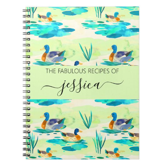 Carnet Élégant nom de script canards turquoise Recette (Devant)
