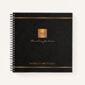 Carnet Élégant nom de script monogramme personnalisé noir (Devant)