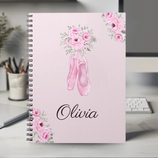 Carnet Élégant Nom Personnalisé Fleur Rose Ballerine