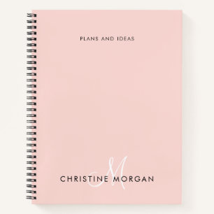 Carnet Élégant nom rose pâle monogramme initial