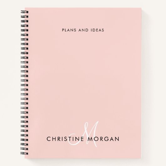 Carnet Élégant nom rose pâle monogramme initial (Devant)