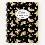 Carnet Élégant or Butterfly Nom du script Monogramme (Devant)