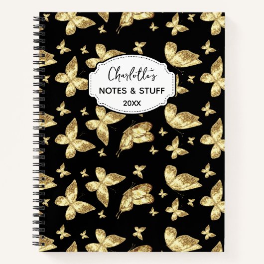 Carnet Élégant or Butterfly Nom du script Monogramme (Devant)