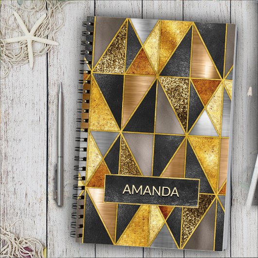 Carnet Elégant or noir argent triangles géométriques