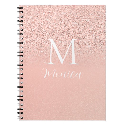 Carnet Élégant Pailleté Rose Bébé Monogramme Nom Minimal (Devant)