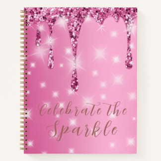 Carnet Élégant paillettes rose chaud goutte à goutte ente